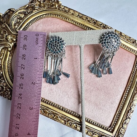 Park Lane Jewelry Chain, Blue CZ & Crystal Tassel Fringe Earrings Silver-tone - Picture 4 of 5
